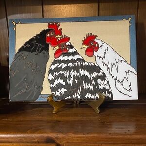 Chicken Trio is an original design by the Pumpkin, Inc. Hand glazed Tile & fired